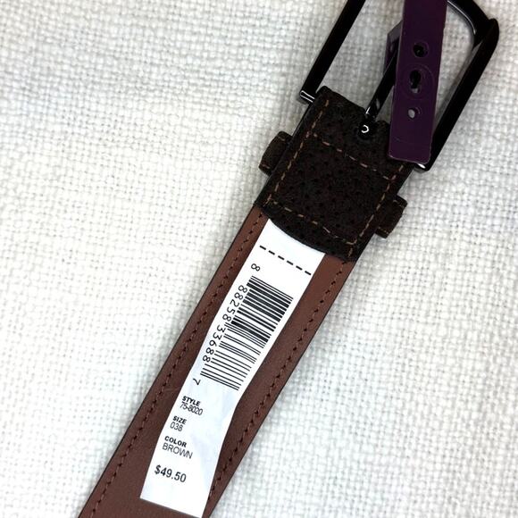 Johnston & Murphy Perforated Suede Leather Belt Brown Sz 38 (Style 75-8020) NWT - Picture 4 of 9